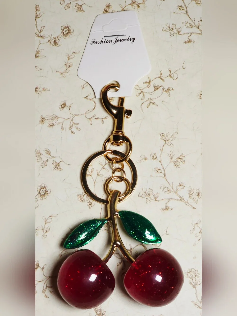 🍒NWT Crystal Glitter Cherry Bag Charm & Keychain - Juicy Red & Green